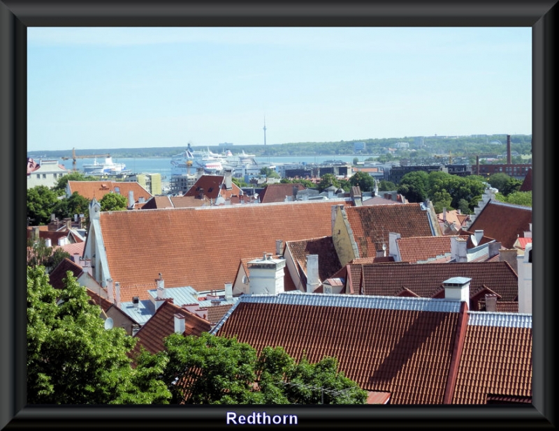 Tejados de Tallinn , al fondo, el puerto