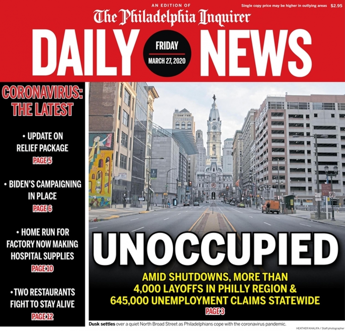 The Philadelphia Inquirer DAILY NEWS. Amid shutdowns, more than 4,000 layoffs in Philly region. (CORONAVIRUS 27-03-2020)