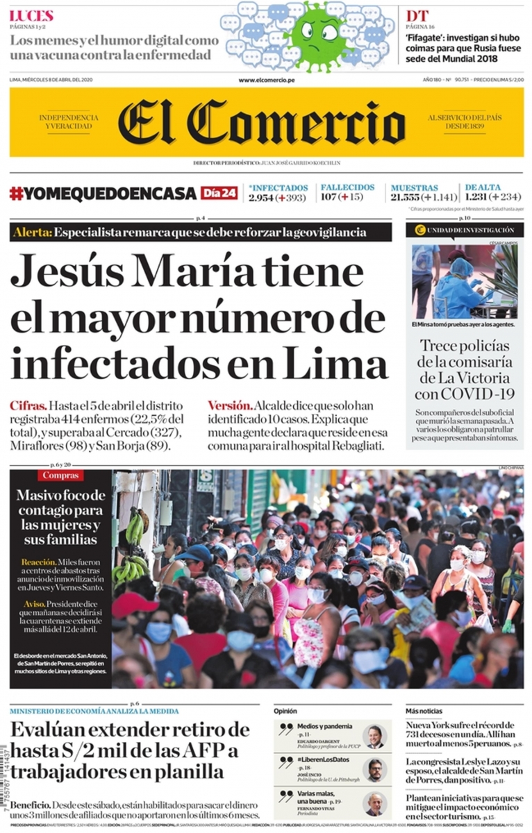 El Comercio. Jess Mara tiene el mayor nmero de infectados en Lima. (CORONAVIRUS 08-abril-2020).