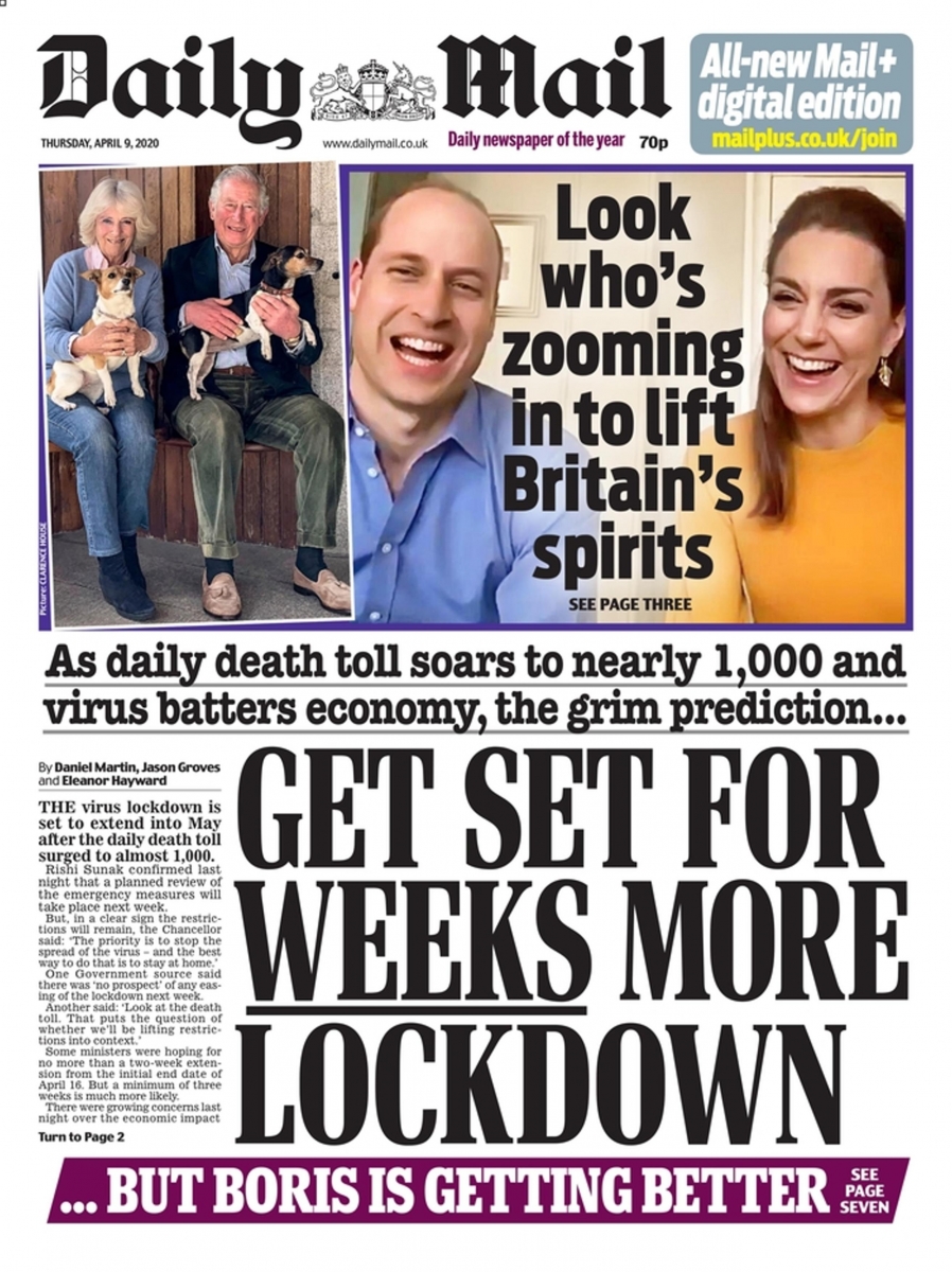 Daily Mail. Look who\'s zooming in to lift Britain\'s spirits - Mira quin se acerca a levantar el espritu de Gran Bretaa (CORONAVIRUS 09-abril-2020) 