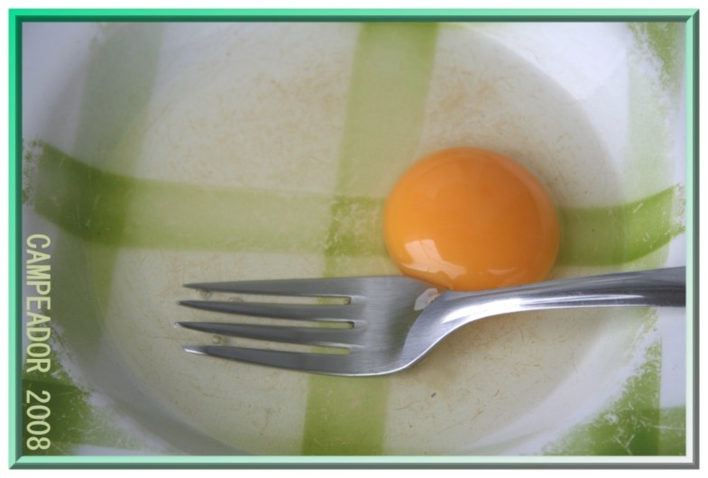Huevo, tenedor y plato campero.