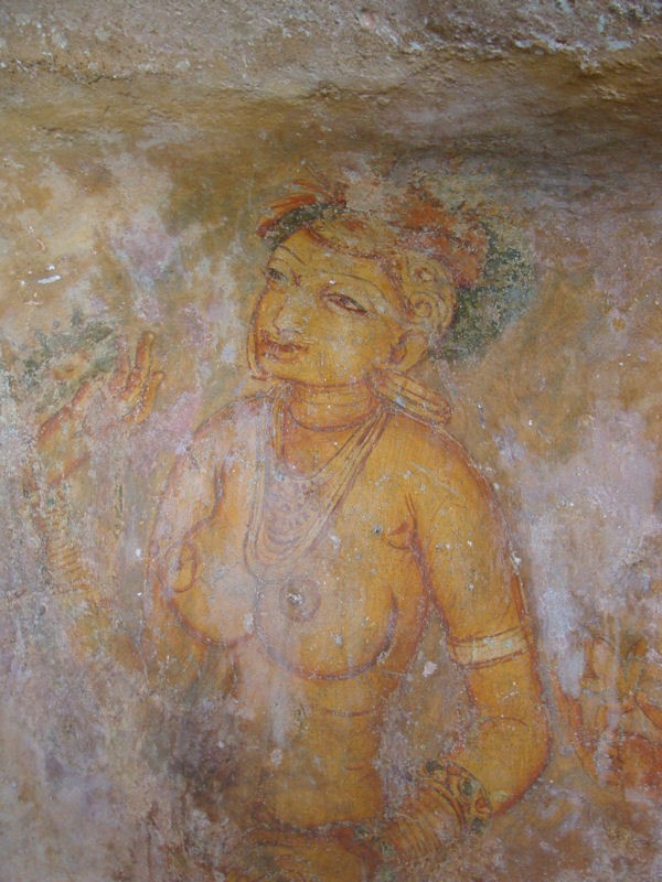 Otro de los frescos en la roca del Len, Sigiriya