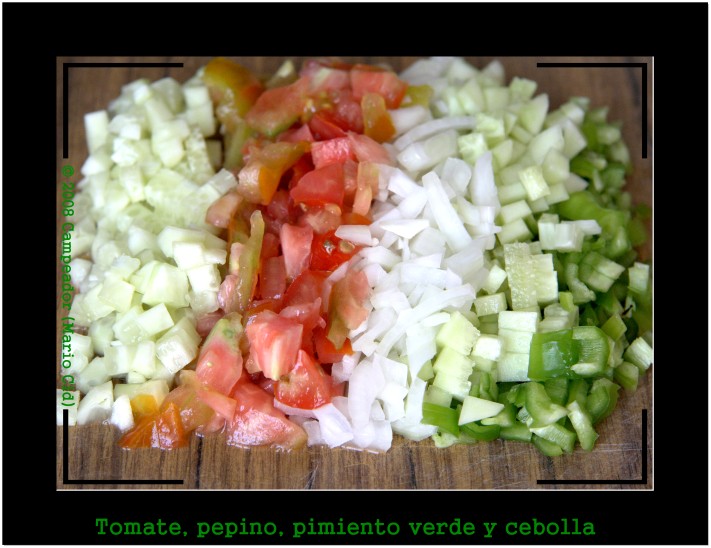 Tomate, pepino, pimiento verde y cebolla