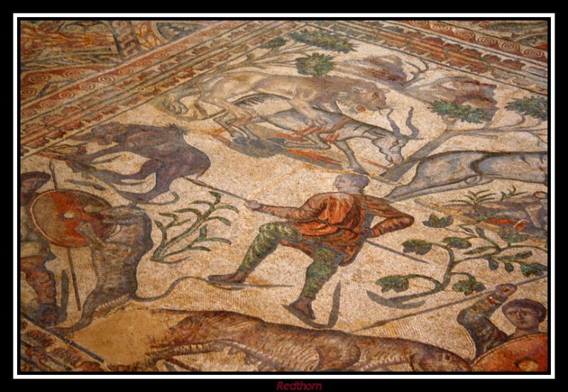 Hombres contra fieras, mosaico de La Olmeda