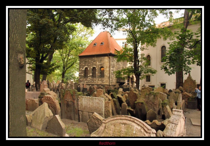 Cementerio judo en primer trmino y sinagoga al fondo