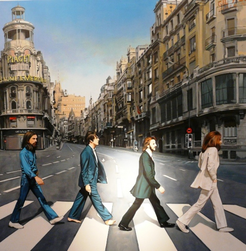 Caminando por la Gran Via de Madrid ( Pintura con Acrilico)