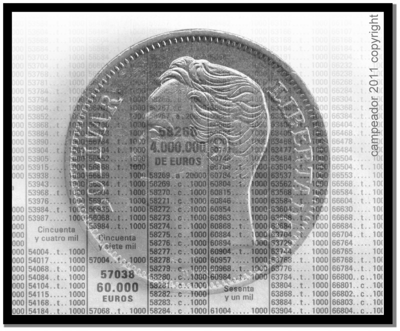 Bolivares, euros, monedas, nmeros y lotera.