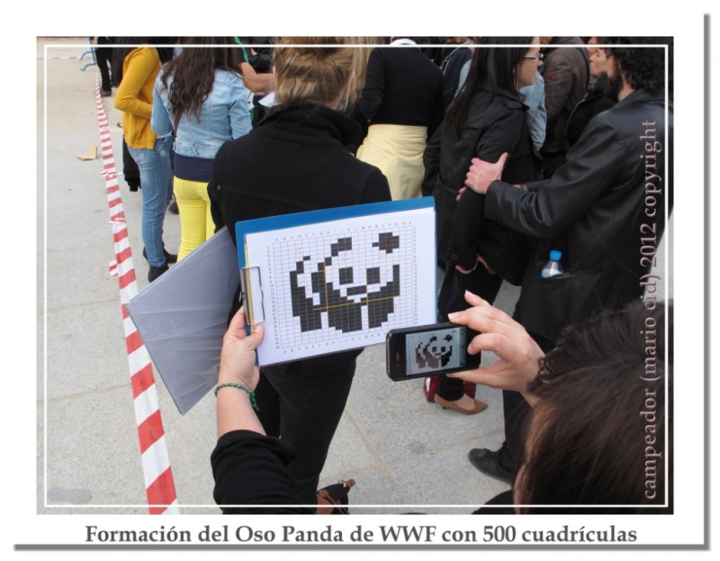 Oso Panda gigante formado por 500 cuadrculas blancas y negras. Fotografa: Campeador.